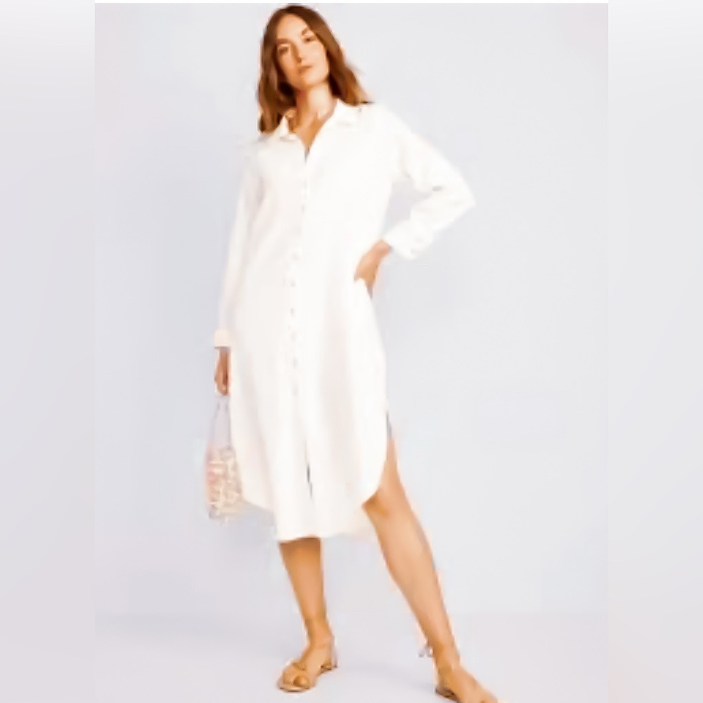 Banana Republic Cream Button-Down Midi Dress